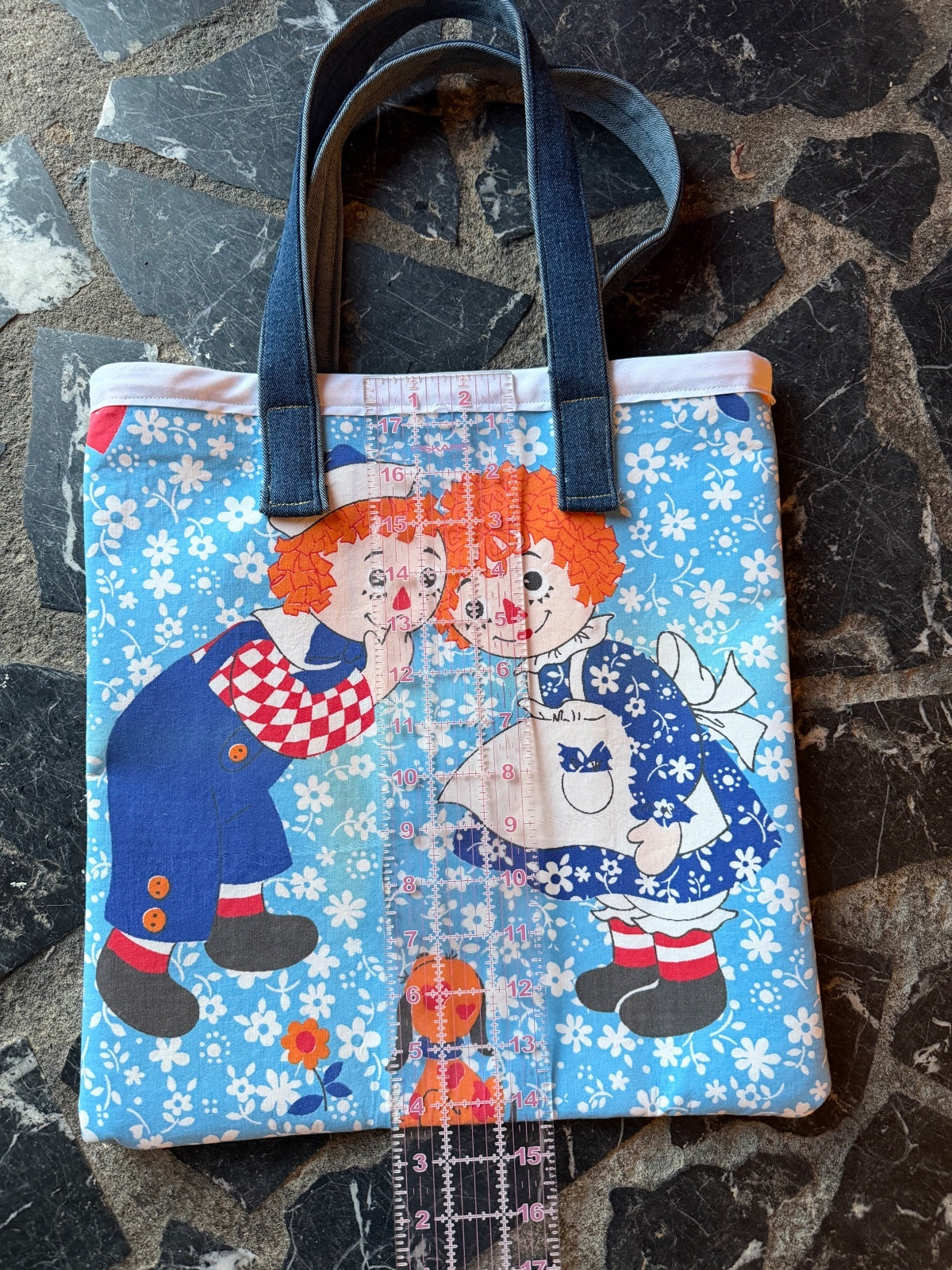 Vintage Style Raggedy Ann & Andy Print Tote Bag
