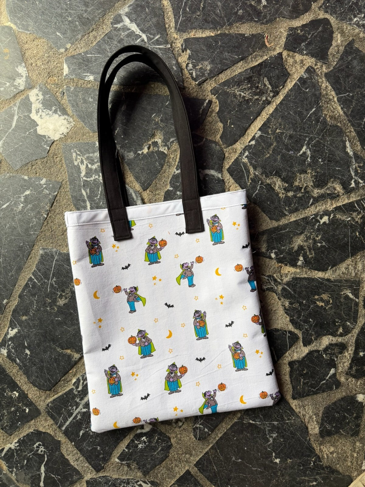 Handmade Halloween Themed Tote Bag with Black Handles
