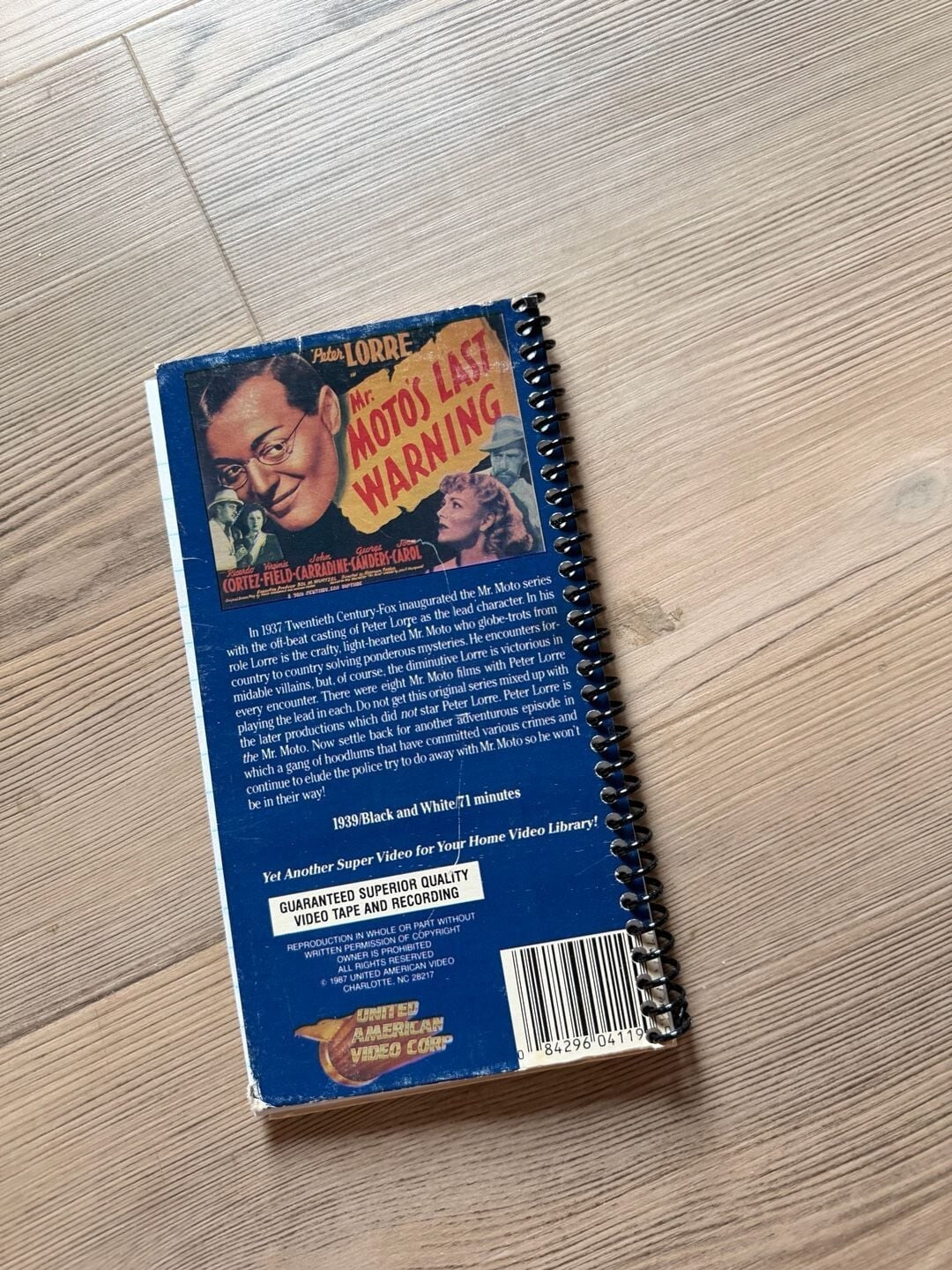 Upcycled Mr. Moto's Last Warning 1939 Movie VHS Cover Spiral Bound Notebook
