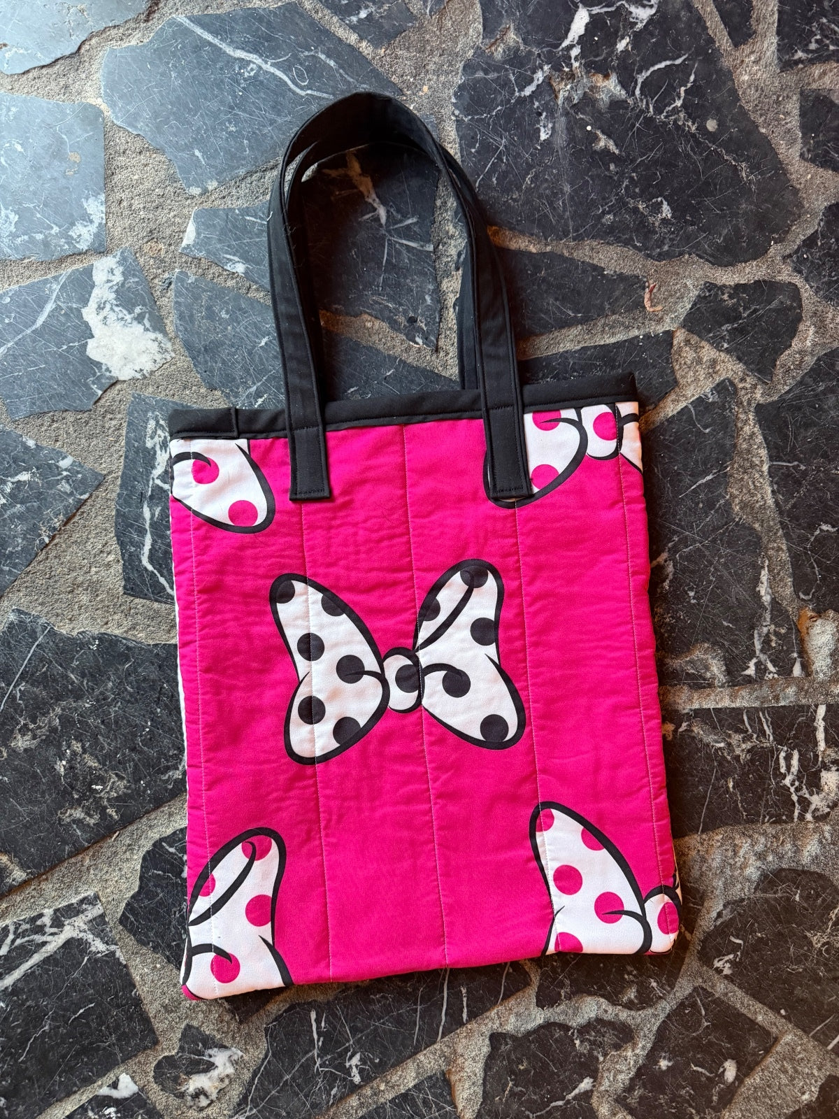 Disney Minnie Mouse Quilted Tote Bag with Polka Dot Bow Design