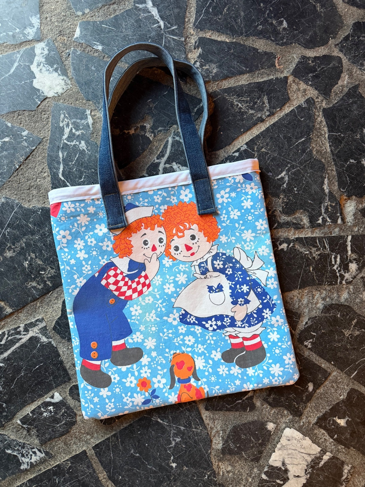 Vintage Style Raggedy Ann & Andy Print Tote Bag