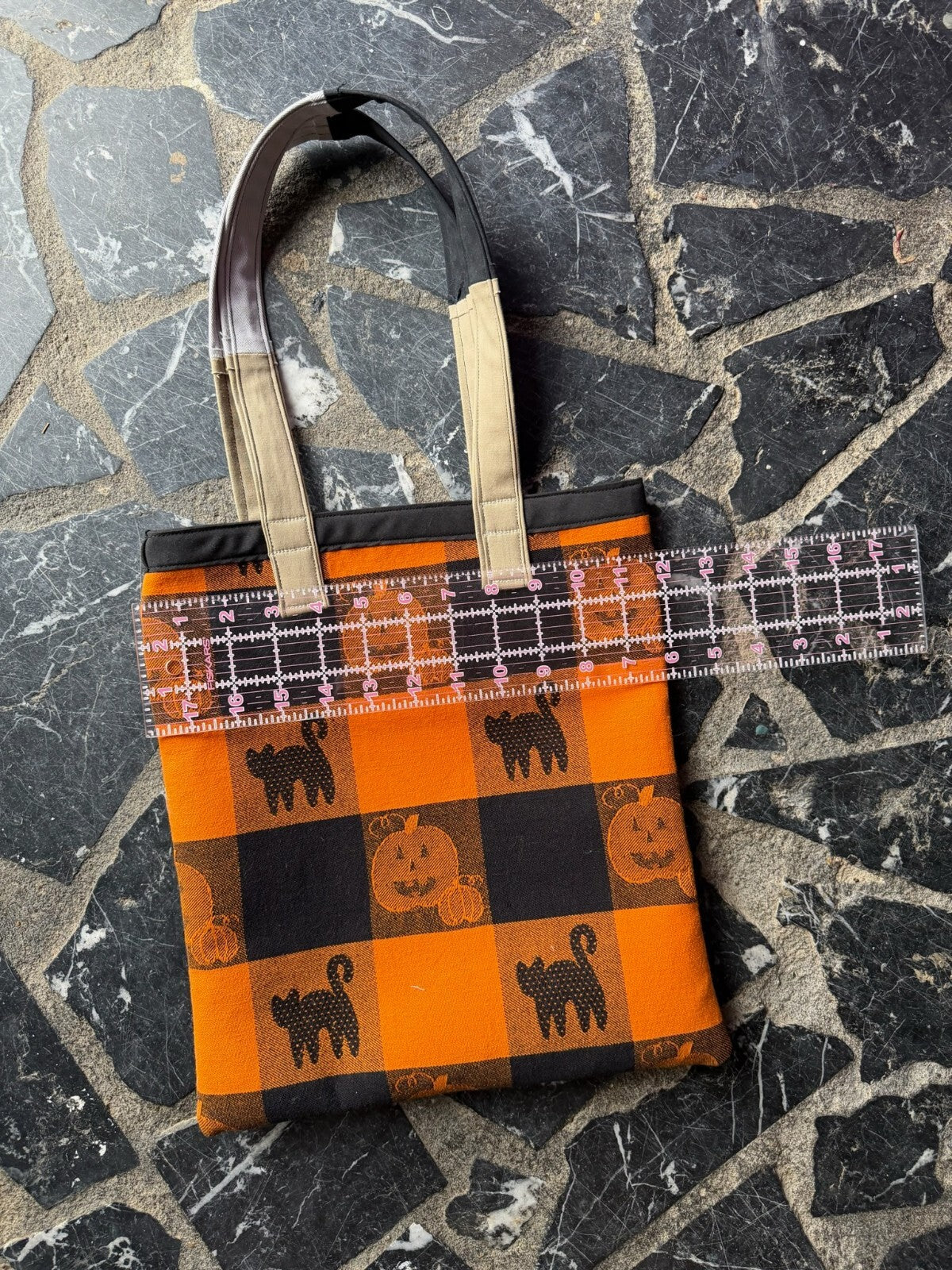 Halloween Tote Bag with Pumpkin and Black Cat