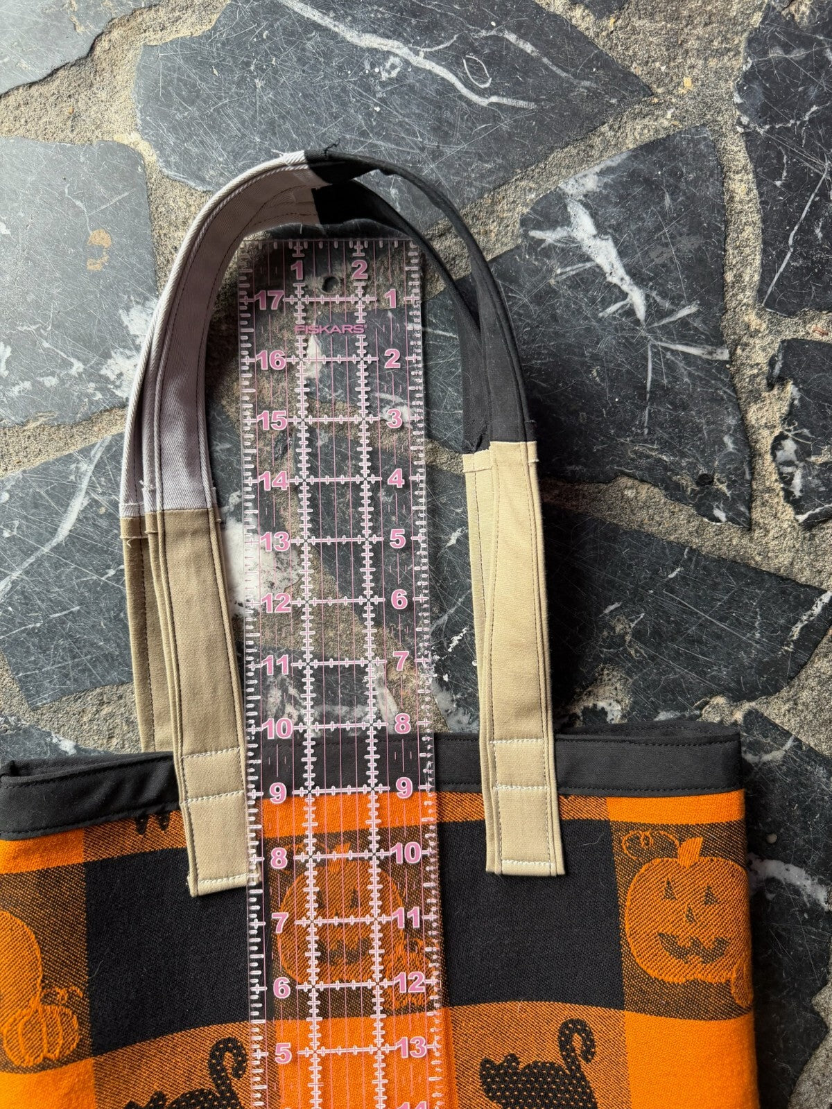 Halloween Tote Bag with Pumpkin and Black Cat