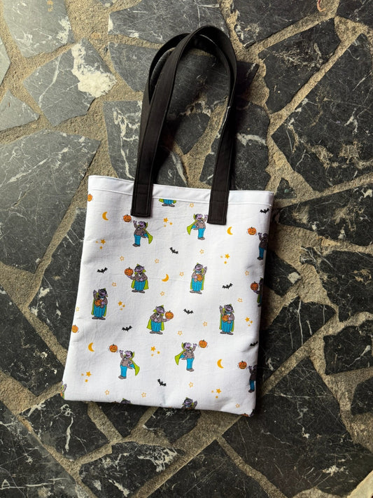 Handmade Halloween Themed Tote Bag with Black Handles