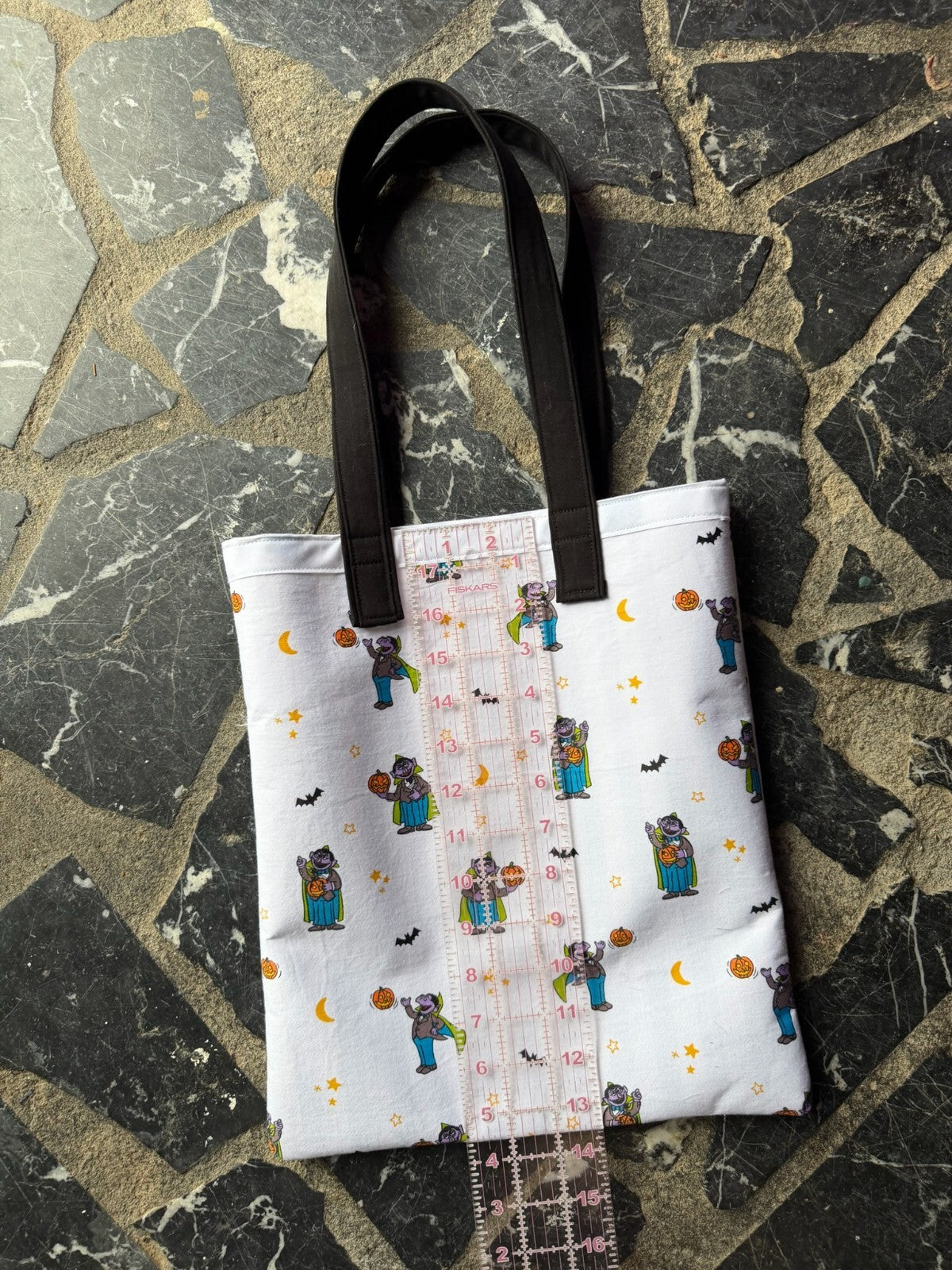 Handmade Halloween Themed Tote Bag with Black Handles