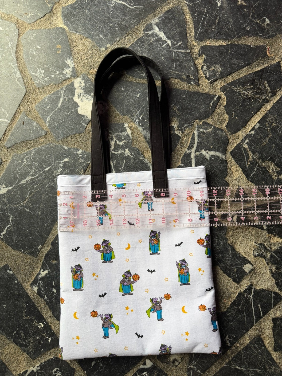 Handmade Halloween Themed Tote Bag with Black Handles