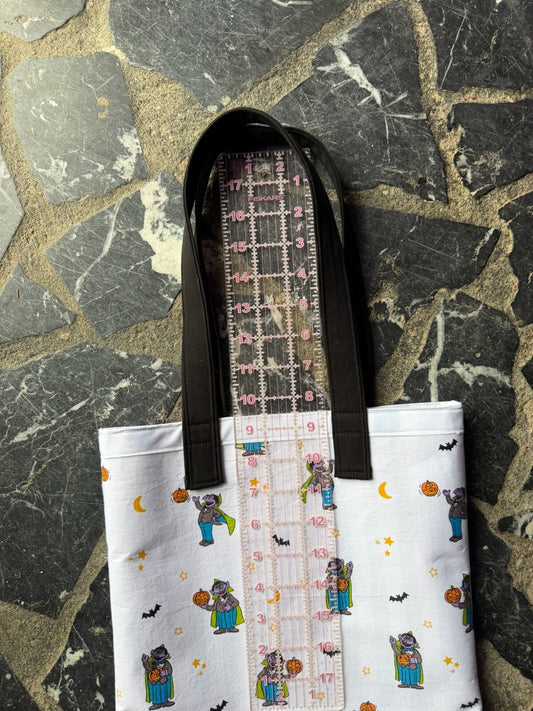 Handmade Halloween Themed Tote Bag with Black Handles